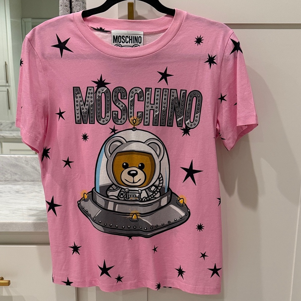 Moschino Pink Tee with Bear Astronaut Design